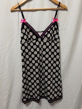 Y2K Lasenza slip dress polka dot pink with bows spandex